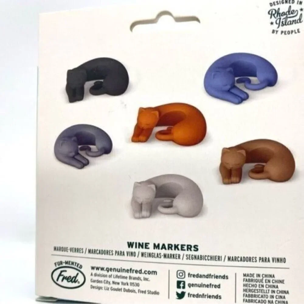 Wine Lives Kitty Drink Markers Set of 6 New